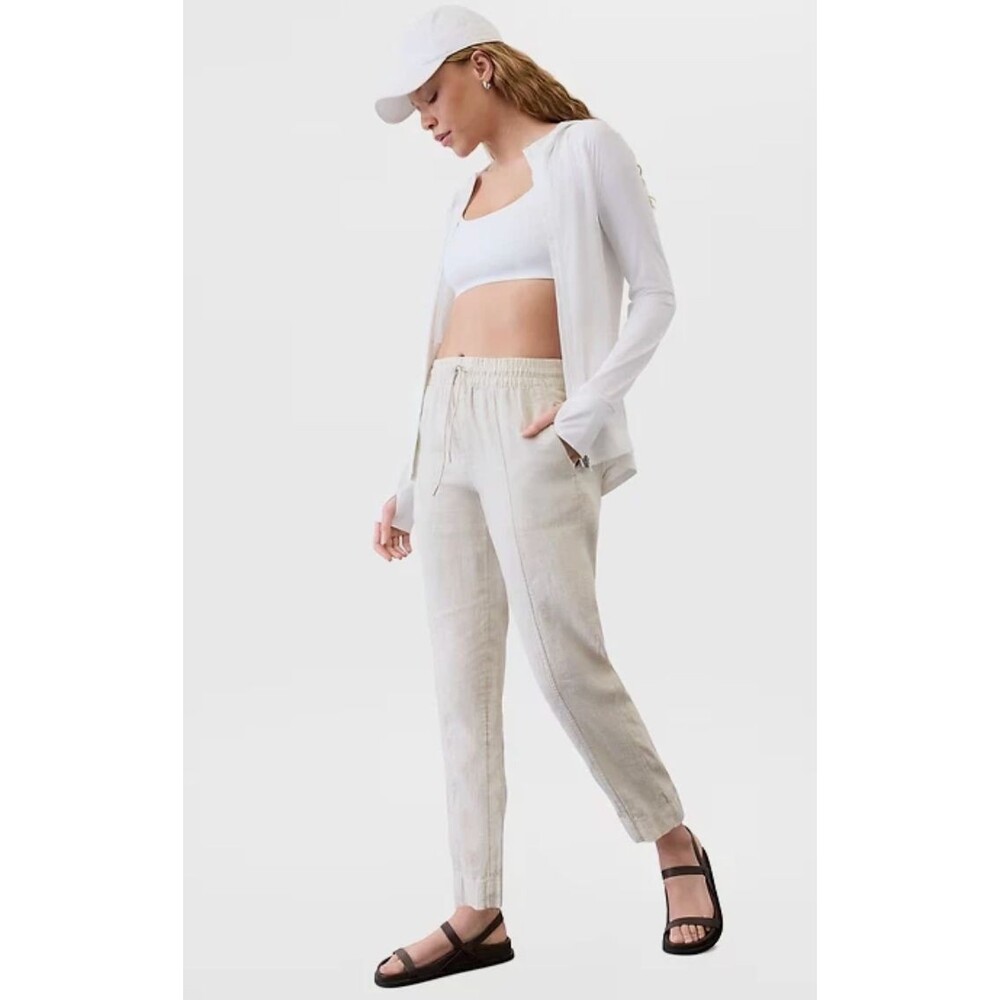Athleta XS Retreat Linen High Rise Ankle Pants Relaxed White Summer Pants